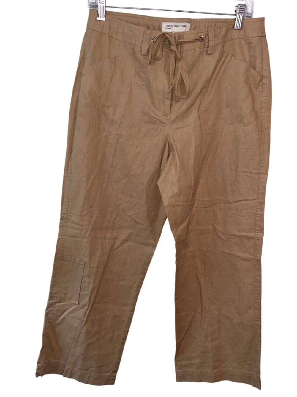 Jones New York Sport Tan Linen-Blend Cropped Pants Size 8 Drawstring Waist